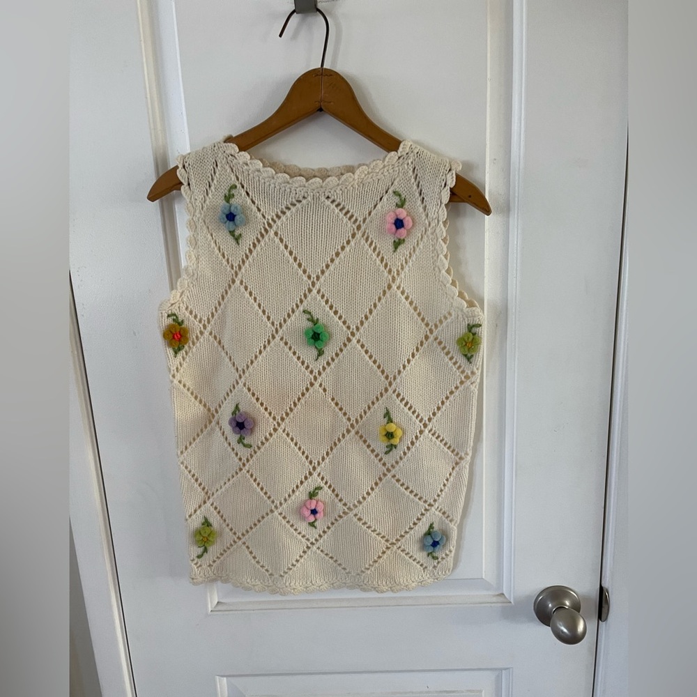 Crown Rose Orignals vintage knit sweater vest floral 100% wool